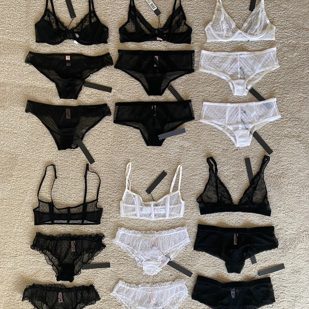 NWT Huge Lot of Bras & Panties Black and White Size S 34 A B